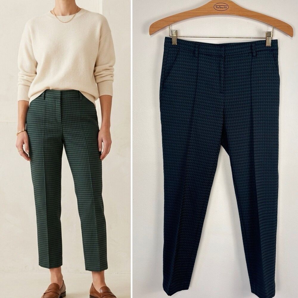 Rue Blanche Green & Black Houndstooth Cropped Trousers Pants Size 1 (US S/4)